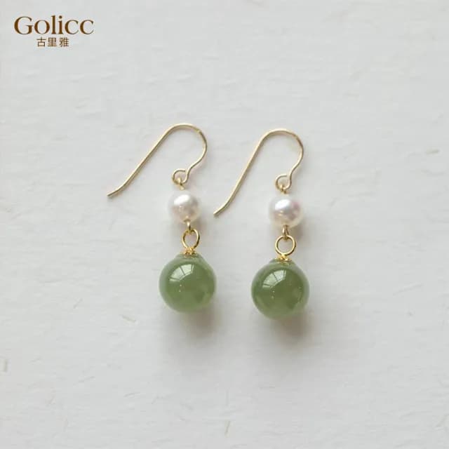 【Golicc】溫潤玉石氣質耳環(七夕 情人節 生日 飾品 耳釘 耳飾 耳墜 禮物)