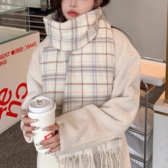 【LEESA】韓國圍巾\格子圍巾\羊毛圍巾\冷氣毯\防風毯\圍巾\披巾\復古圍巾\百搭圍巾\保暖披