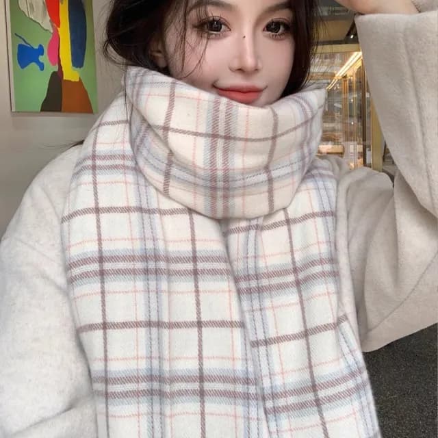 【LEESA】韓國圍巾\格子圍巾\羊毛圍巾\冷氣毯\防風毯\圍巾\披巾\復古圍巾\百搭圍巾\保暖披