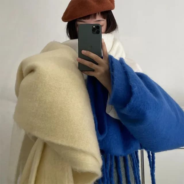 【KT DADA】情人節禮物 馬海圍巾 加厚圍脖 格子圍巾 毛絨圍巾 素色圍巾 發熱圍巾 防風披巾 圍巾 披巾 厚圍