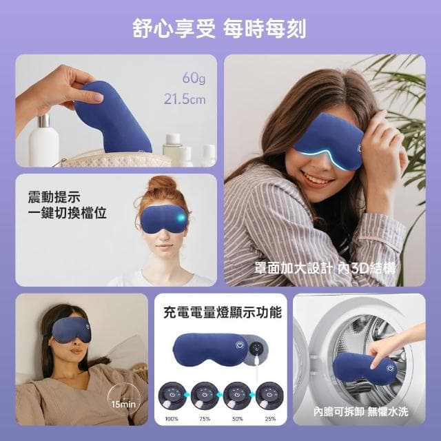 【ROSETO】無線石墨烯熱敷眼罩 升級款餘電可視 真絲輕柔可蓄電調溫定時(溫控蒸氣舒壓助眠 聖誕節交換禮物)