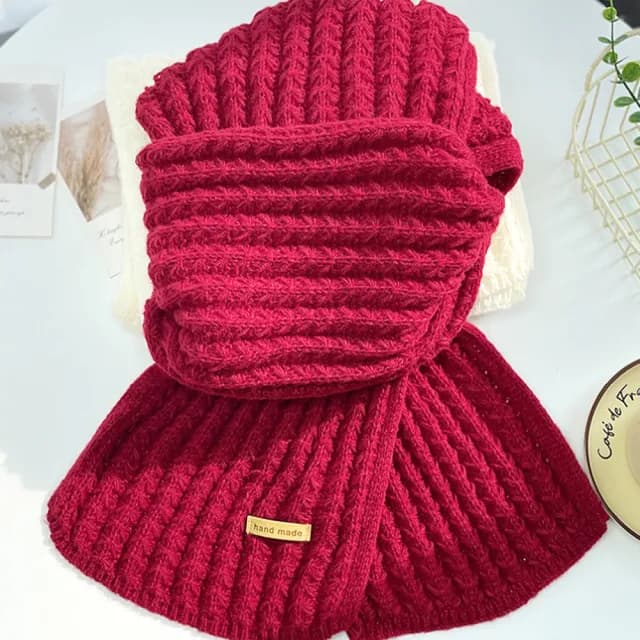 【MoonDy】圍巾 圍脖 針織圍巾 毛線圍巾 鬆弛感 分量感 韓系圍巾 純色圍巾 可愛圍巾 紅色