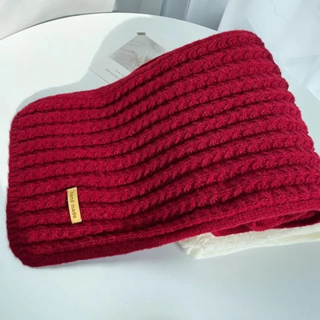 【MoonDy】圍巾 圍脖 針織圍巾 毛線圍巾 鬆弛感 分量感 韓系圍巾 純色圍巾 可愛圍巾 紅色