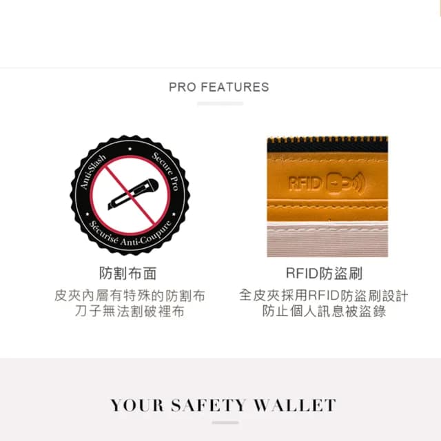【BESIDE-U】長夾 輕量防割 18卡片 RFID防盜刷 黑色(招財／禮物／皮夾)