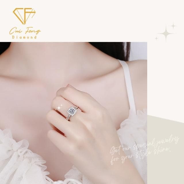 【CF鑽飾】戒指 莫桑鑽《微鑲海瑞》(1克拉 母親節 女戒 鑽戒  禮物送禮 求婚  生日 告白)