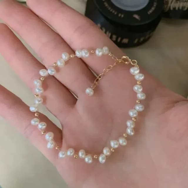 【A&R】輕奢華典雅天然珍珠14K金手鍊附精美禮盒(百搭 簡約 氣質 情人節 生日 禮物)