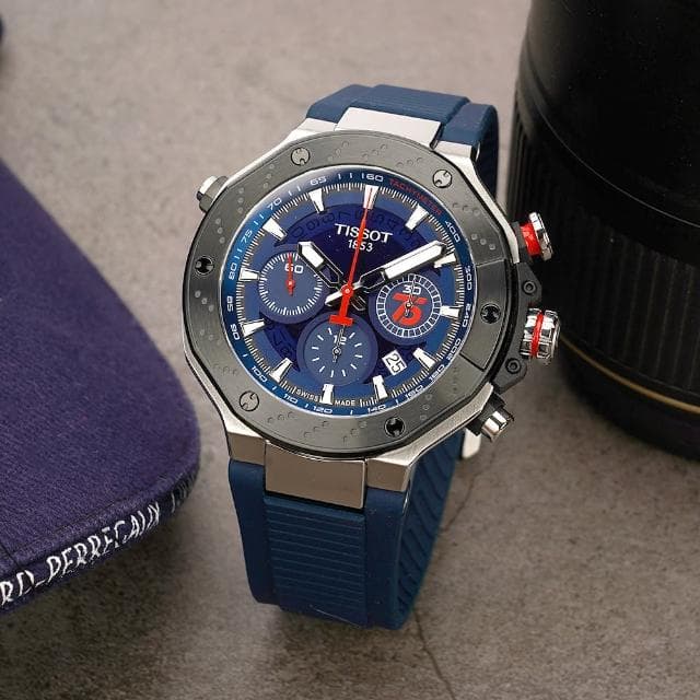 【TISSOT 天梭 官方授權】MOTOGP 75周年限量三眼計時機械錶-45mm 520禮物 送禮(T1414272704100)