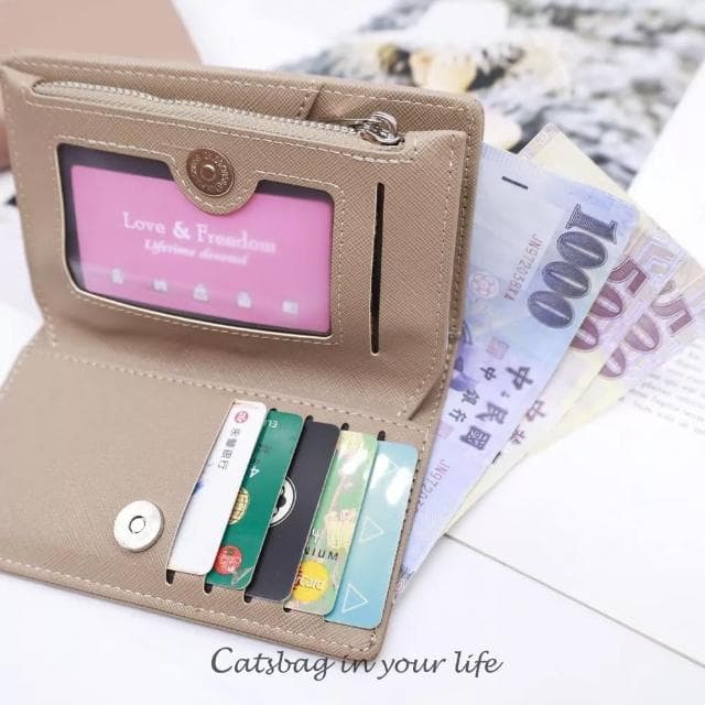 【Catsbag】母親節禮物 雙開式純色對摺中夾 女生錢包 3468