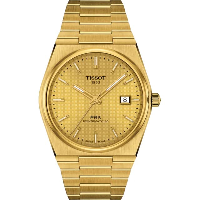 【TISSOT 天梭】PRX系列 70年代復刻機械錶 金/40mm 禮物 送禮 推薦(T1374073302100)
