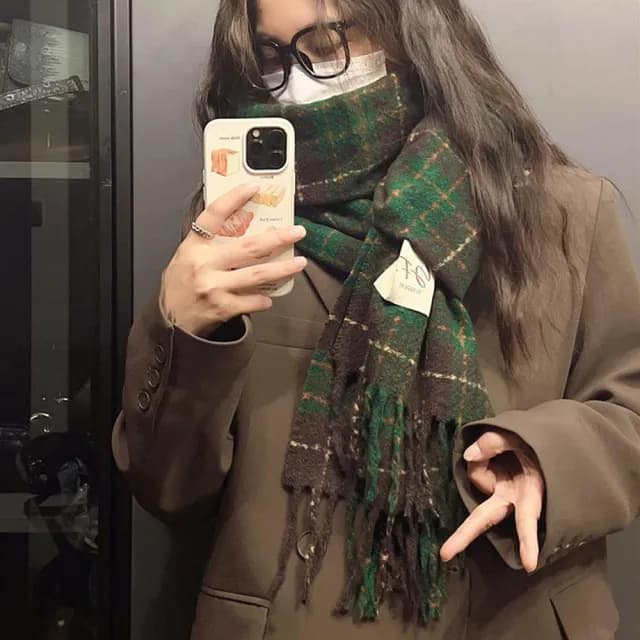 【KT DADA】格紋圍巾 百搭圍巾 羊絨圍巾 披肩圍巾 大圍巾 披肩 披肩毯 羊毛披肩 保暖圍巾 圍脖