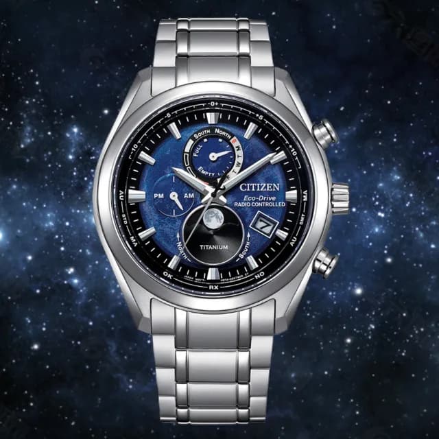 【CITIZEN 星辰】GENTS 光動能 月相 電波對時 鈦金屬 男錶 父親節 送禮 推薦(BY1010-81L)
