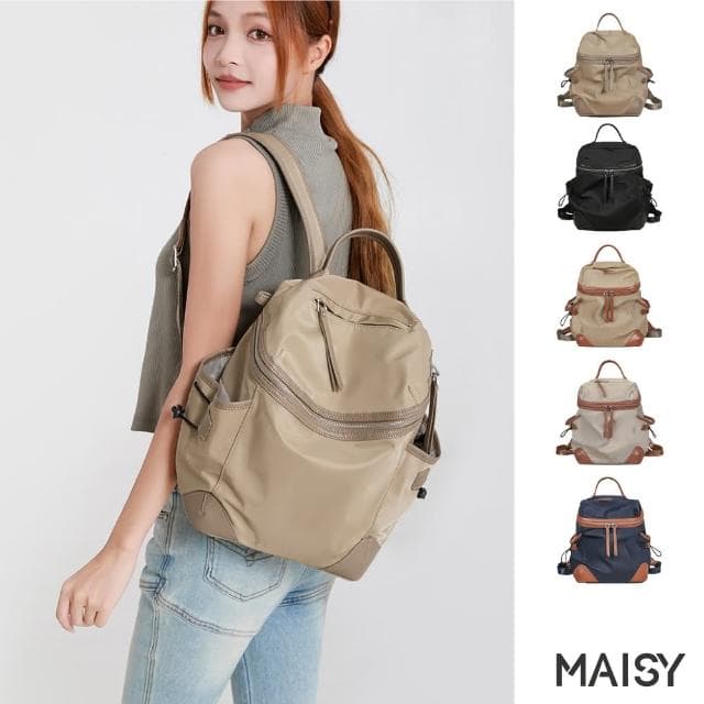 【MAISY】母親節禮物 簡約外出防潑水牛津布旅行包 後背包 電腦包(深藍色/ 杏色 / 米棕色／杏棕色 / 黑色)