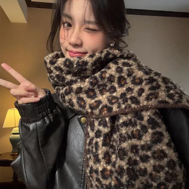 【LEEHER】保暖圍巾/豹紋圍巾/韓國圍巾/雙面圍巾/圍巾/圍脖/披肩圍巾/小眾設計/百搭配件/仿羊毛