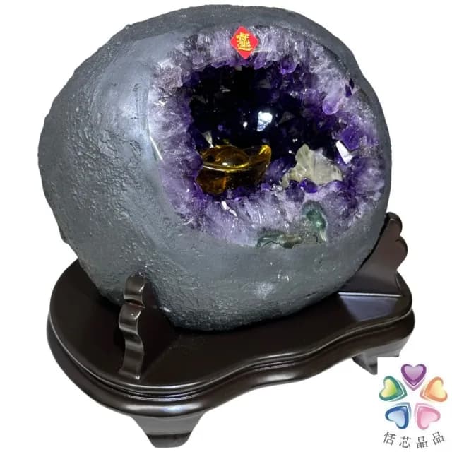 【恬芯晶品】S63精選烏拉圭紫晶洞3.75KG錢袋子(圓洞聚財招財貴人開運風水帝王紫水晶新居禮物補財庫聖誕節)