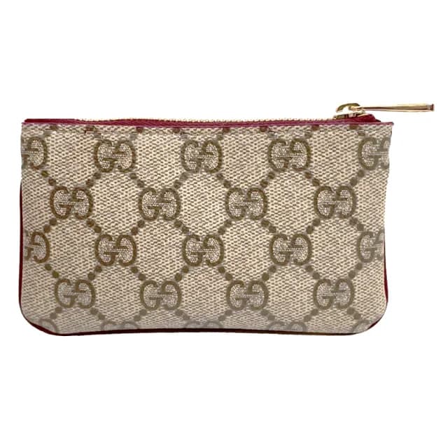 【GUCCI 古馳】818768 新款帆布系列臘腸狗細節皮革貼飾內置扣環拉鍊零錢包(棕色)