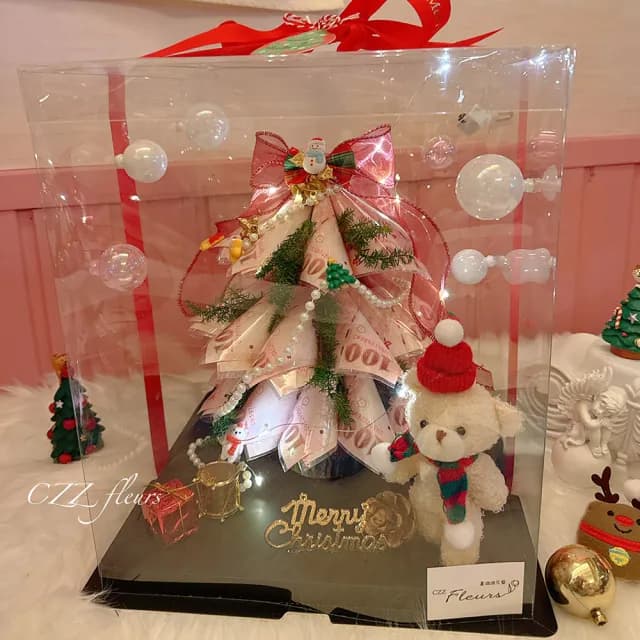 【喜滋滋花藝】最擄獲芳心鈔票聖誕樹_純製作費/真鈔另外轉帳(鈔票花/聖誕禮物/生日禮物/聖誕佈置)