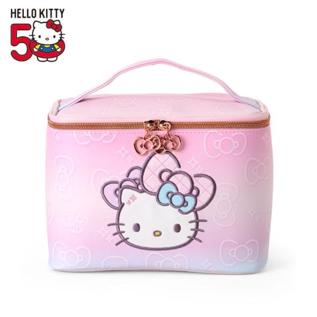 【小禮堂】母親節禮物 Sanrio 三麗鷗 Hello Kitty 皮質手提化妝箱 - 50週年The Fashionable Ribbons(平輸品