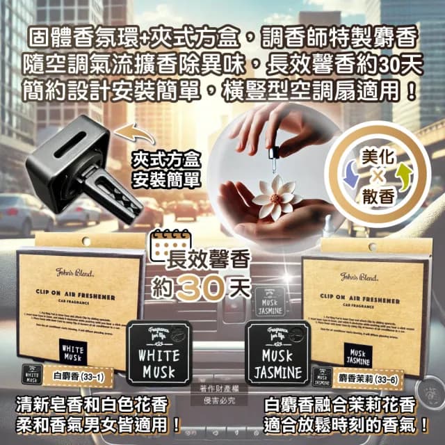 【日本Johns Blend】汽車空調出風口專用方形夾式消臭空氣芳香劑1入/盒(車用擴香器車內空氣清新除異味香氛)