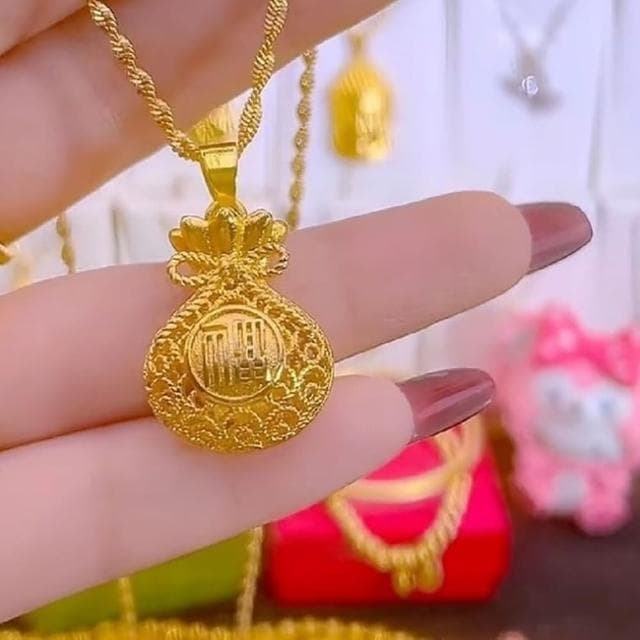 【Penny珮妮】越南沙金花絲鏤空福袋項鍊吊墜8mm(生日禮物/母親節/交換禮物/情人節/送女友/毛衣鏈)