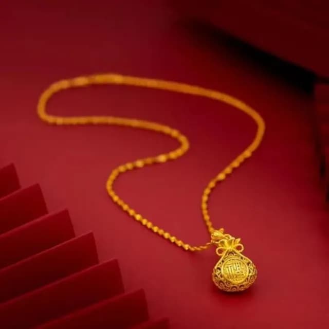 【Penny珮妮】越南沙金花絲鏤空福袋項鍊吊墜8mm(生日禮物/母親節/交換禮物/情人節/送女友/毛衣鏈)