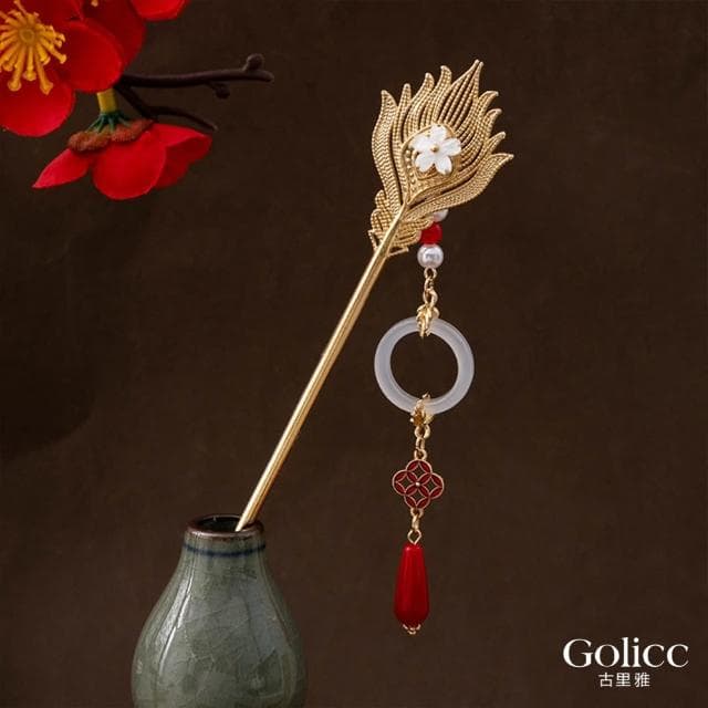 【Golicc】中式 鳳凰流蘇吊墜 古風婚慶髮簪(母親節 生日 情人節 髮飾 頭飾 婚禮 喜慶 禮物)