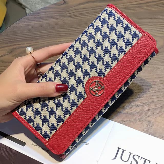 【LEEHER】雙11  長夾女/牛皮夾/精品錢包/招財錢包/帆布長夾/長款錢包/千鳥紋包包/皮