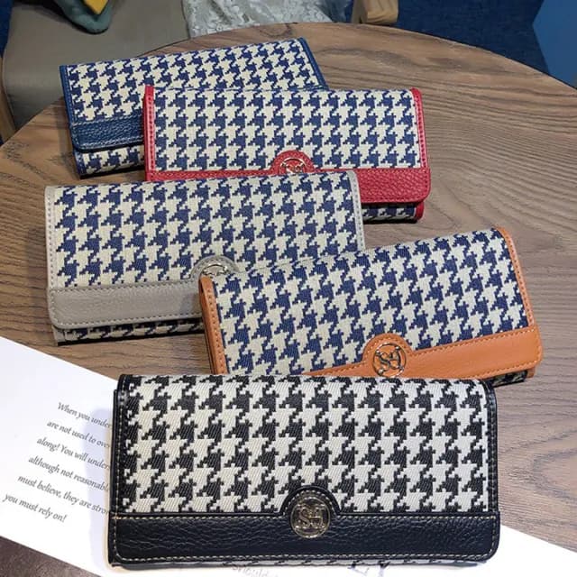 【LEEHER】雙11  長夾女/牛皮夾/精品錢包/招財錢包/帆布長夾/長款錢包/千鳥紋包包/皮