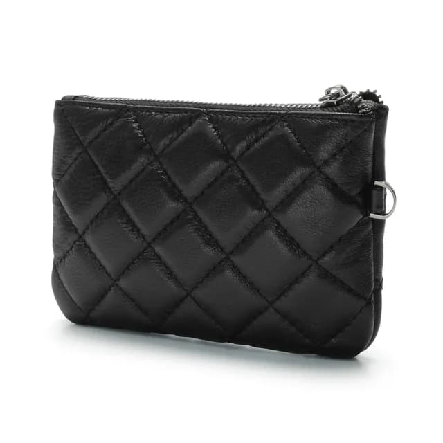 【2R 手工真皮】綿霜羊皮KOKO極軟菱格零錢包 氣質黑