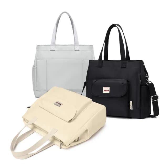 【J.S.優品】父親節禮物 日系清爽Style 15.6吋 開口可擴容托特包 附背帶(大容量學生/通勤族電腦包)