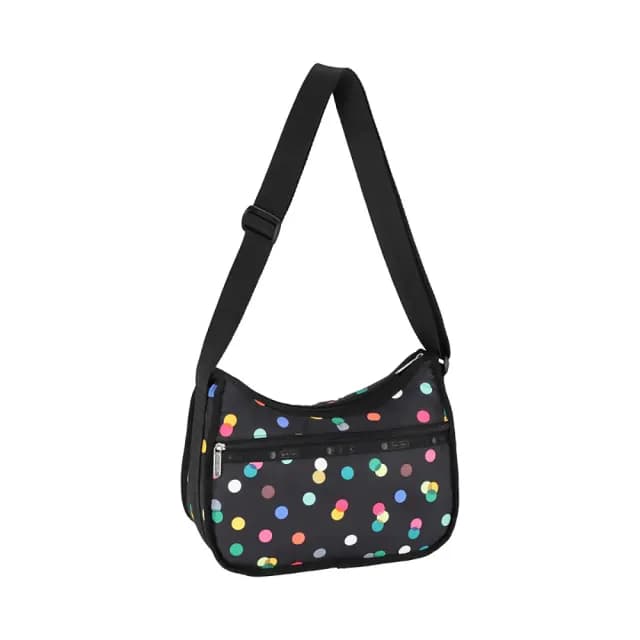 【Lesportsac】Classic Hobo 經典斜背包/ 圓點漂浮氣球 送禮 禮物(黑色)