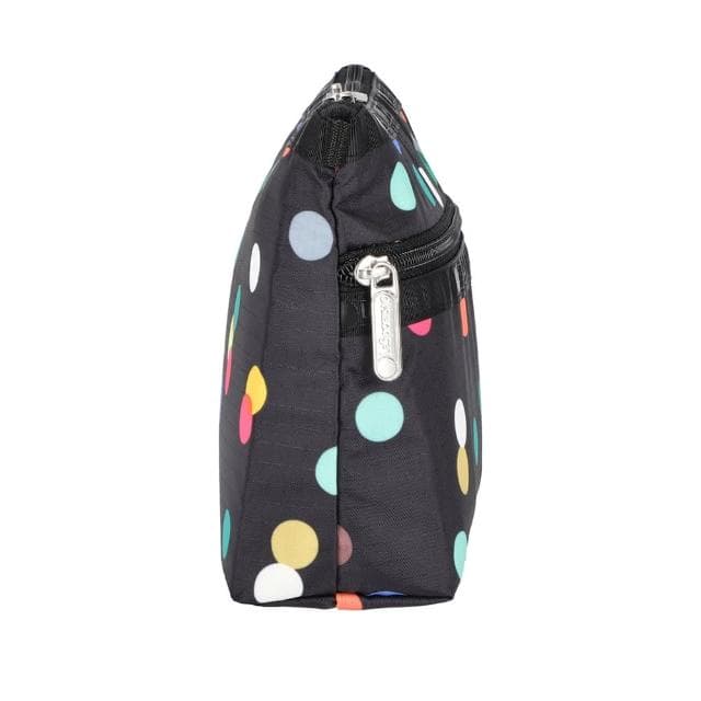 【Lesportsac】雙層拉鍊收納化妝包/ 圓點漂浮氣球 送禮 禮物(黑色)