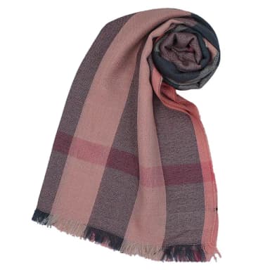 【BURBERRY 巴寶莉】經典格紋絲綢喀什米爾羊毛披巾/圍巾(卡其珊瑚粉)