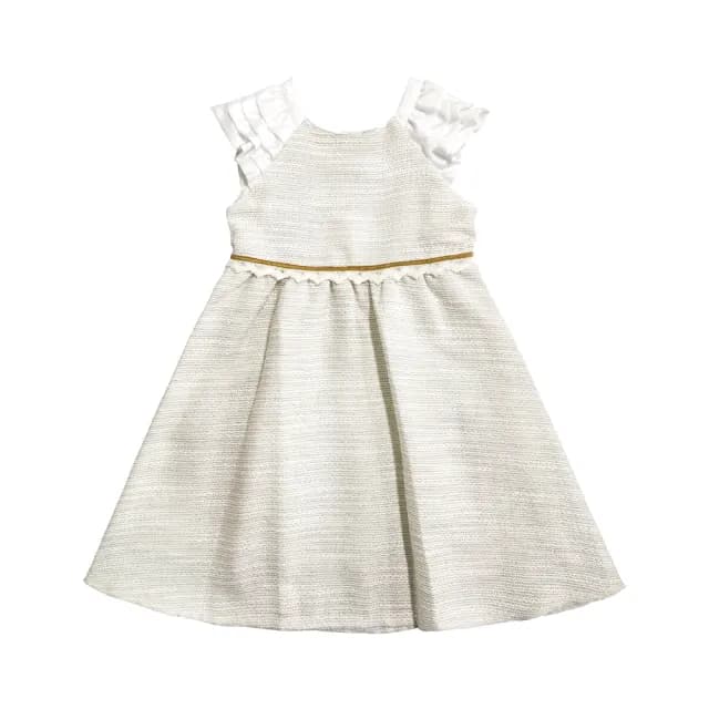 【ANNY’S 安妮公主】童裝 晶亮質感秋冬款層次緞面袖洋裝(9214米白)