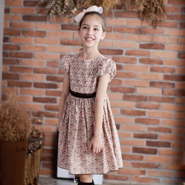 【ANNY’S 安妮公主】童裝 蒲公英花卉秋冬款純棉短袖洋裝(9239卡其)