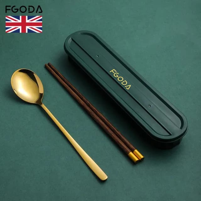 【英國FGODA】輕奢風便攜環保餐具筷匙組附盒-2色套組(環保餐具/隨身餐具/旅行餐具套)