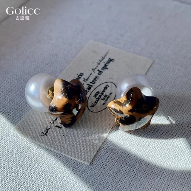 【Gulicc】豹紋 星星珍珠 雙面耳環(雙11 聖誕節 生日 飾品 耳釘 耳飾 耳墜 禮物)