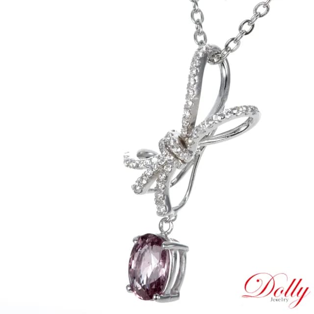 【DOLLY】1克拉 天然粉紫色尖晶石18K金鑽石項鍊-003(情人節 交換禮物首選)