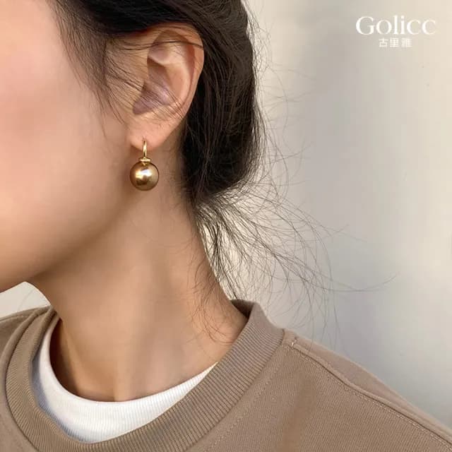 【Golicc】美拉德 復古香檳色珍珠耳環(七夕 情人節 生日 飾品 耳釘 耳飾 耳墜 禮物)
