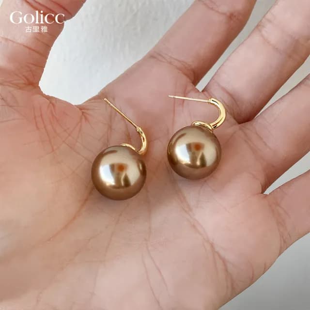 【Golicc】美拉德 復古香檳色珍珠耳環(七夕 情人節 生日 飾品 耳釘 耳飾 耳墜 禮物)