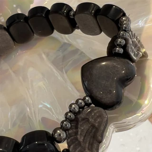 【Penny珮妮】貓眼銀曜石愛心翅膀手鍊手排(情人節禮物 交換禮物 母親節禮物 生日禮物 送女友 尾牙)