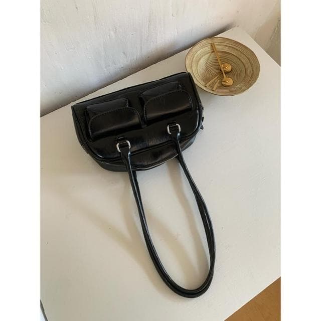 【MDMS】母親節禮物 復古風雙口袋 小巧肩背包 質感皮革女包 極簡風格百搭腋下包 多功能斜挎包  B163
