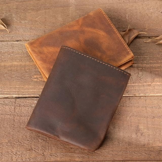 【MoonDy】瘋馬皮 復古短夾 皮夾 短夾 手工錢包  零錢短夾 牛皮錢包 錢包男 生日禮物 薄錢包 小