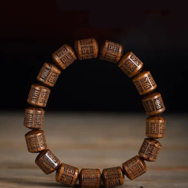 【Penny珮妮】非洲黃花梨桶珠六字真言手鍊(母親節禮物 交換禮物 送女友 生日禮物 情人節 尾牙 新婚 新年)