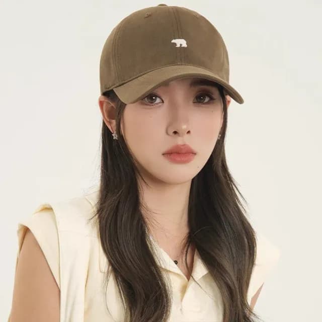 【MoonDy】情人節禮物 棒球帽 鴨舌帽 美式復古 顯臉小帽子 防曬 透氣 軟頂 北極熊 刺綉 高質感 遮陽帽 老帽