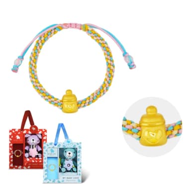 【金緻品】黃金兒禮 滿愛奶瓶 彩繩手鍊 0.33錢(寶寶金飾 彌月禮盒 純金串珠 串繩 新生兒 小孩手繩)