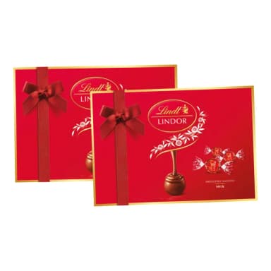 【Lindt 瑞士蓮】Lindor夾餡牛奶巧克力禮盒14入(168g/盒x2 禮盒 送禮推薦)