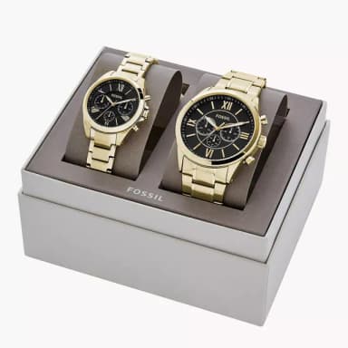 【FOSSIL】His and Her 三眼計時情侶手錶 套錶 禮物 送禮 推薦(BQ2400SET)