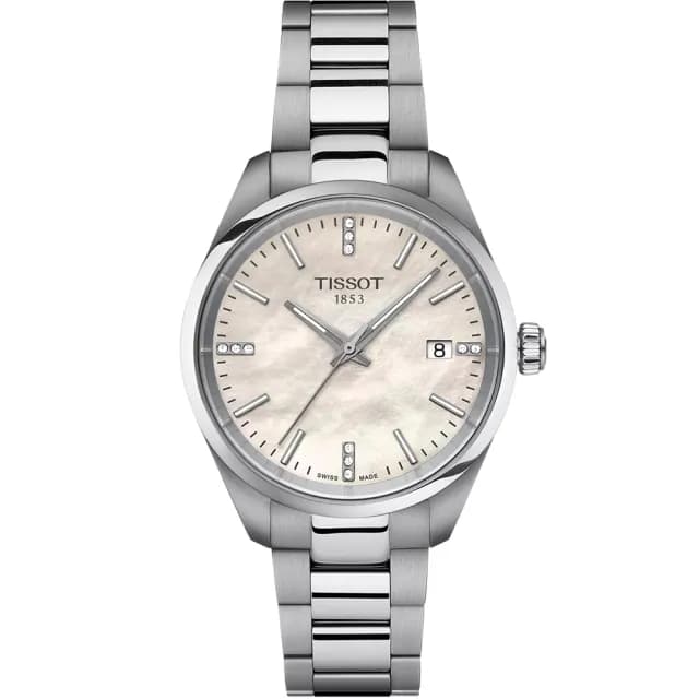 【TISSOT 天梭 官方授權】PR100 簡約鑽石女錶-珍珠貝/34mm 手錶 送禮 推薦(T1502101111600)