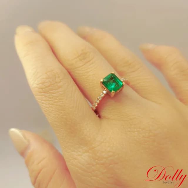 【DOLLY】1克拉 天然哥倫比亞祖母綠18K玫瑰金鑽石戒指-002(母親節 長輩送禮 交換禮物首選)