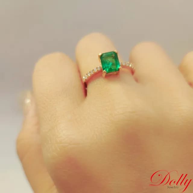 【DOLLY】1克拉 天然哥倫比亞祖母綠18K玫瑰金鑽石戒指-002(母親節 長輩送禮 交換禮物首選)